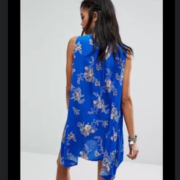 Free People Snap Out Of It Blue Floral Cutout Flowy Mini Dress - Picture 12 of 13